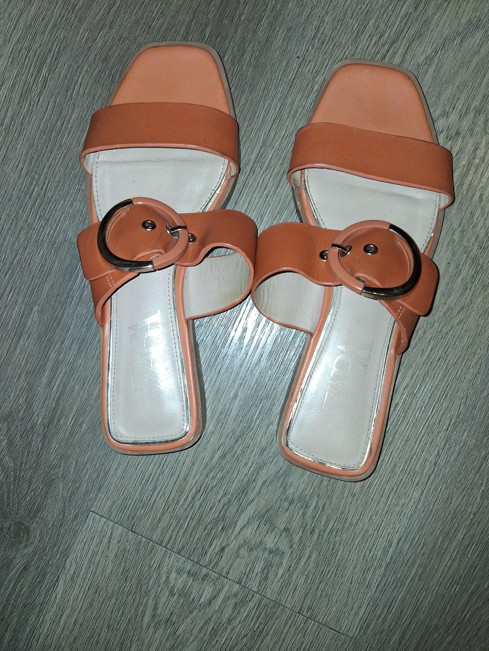 Zara Coral Orange Slide Mules with Round Buckle